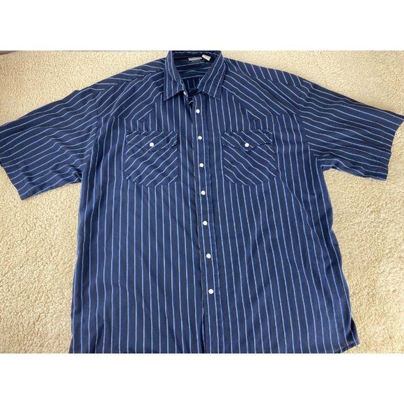 Stoneriver Outfitters Mens Sz 2X Blue Striped Pearl Snap Short Sleeve Shirt - Picture 1 of 8